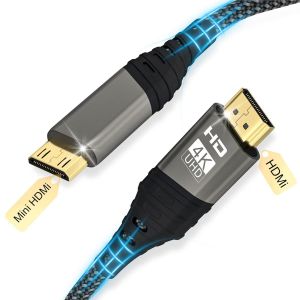 Mini HDMI vers HDMI Câble 2M,4K@60HZ 1080P HDMI vers Mini HDMI Tresse en nylon Prend en charge Ethernet,UHD,3D,HDR,ARC,Mini HDMI Compatible avec Nikon D7100 Canon EOS RP/R,Raspberry Pi Zero/Zero - Neuf