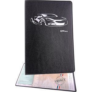 KALANKA-Pochette Carte Grise Voiture, Accessoire Auto Etui Protege Carte Grise et Assurance Permis, de Couleur Noir de Fabrication FRANÇAISE - Neuf