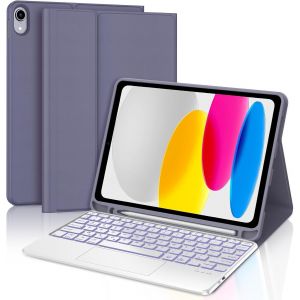 Clavier Ipad 10/11ème Generation (10.9 Pouces 2022/11 Pouces A16 2025) Avec Trackpad, Rétroéclairage 7 Couleurs, Étui Clavier Touchpad Azerty Sans Fil Bluetooth Pour Ipad 10eme/11eme, Violet Lavand - Neuf