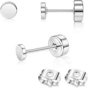 Kal-Pcs Boucles D'oreilles Titanium Boucle D'oreille Femme Or 14 Carats Boucles D'oreilles Flat Dot, Petite Boule Cz Flat Piercing Titane Oreille Cartilage Helix Piercing Oreille Homme, 2/3/4mm - Neuf