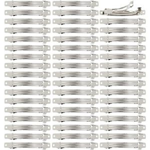 Lot De 50 Barrettes &Agrave; Cheveux Rectangulaires Carr&eacute;es En M&eacute;tal Argent&eacute; Avec Base Unie Pour Noeuds Et Queue De Cheval - Accessoires Pour Femmes Et Filles - 8 Cm - Neuf