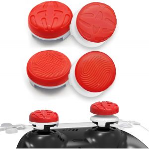 Thumbsticks Grip, 4Pcs Silicone Capuchon Joystick pour Manette PS5 et pour Manette PS4 Controller &agrave; Am&eacute;liorer Viser, Contr&ocirc;le et Pr&eacute;cision, Rouge - Neuf