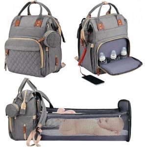 Sac À Dos À Langer Pour Bébé, Sac De Voyage Avec Berceau Portable, Sac De Maternité Grande Capacité 35 L, Sac À Langer Multifonction Avec 2 Sangles De Poussette Et Nacelle - Neuf