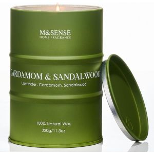 SANSH-Bougies de soja parfumées à la cardamome et au bois de santal, bougies naturelles à combustion propre 320g 70 heures, bougies d'aromathérapie relaxantes, cadeaux pour soulager le stress - Neuf