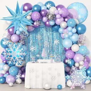 162Pcs Arch Frozen Ballon Kit Violet Blanc Ballons Décoration Anniversaire Reine des Neige pour Fille 4D Snowflakes Aluminium Ballon pour Enfant Anniversaire Baby Shower Fête Décoration - Neuf
