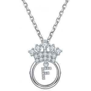 Kal-Chaîne Femme C?urcollier Pendentif 26 Lettres Alphabet Initiales Avec Zirconium,Collier Couronne,Bijoux Lettre Personnalisés Pour Mère Fille Femmes Filles - Neuf