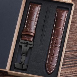 Typi-Bracelets De Montre En Cuir De Vache Véritable Avec Boîte,14mm 16mm 18mm 20mm 21mm 22mm 24mm,Bracelet De Montre Avec Fermoir Papillon,Ceinture|Bnwh-Bk|14mm - Neuf