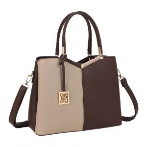 Sac &agrave; Main pour Femme &Eacute;lisa Effet Grain&eacute; avec Pendentif Dor&eacute; et Bandouli&egrave;re Gallantry Marron / Beige - Neuf