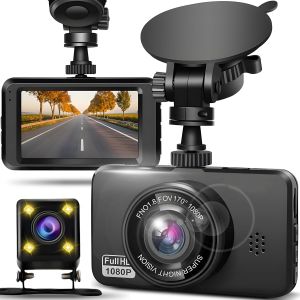 JGD-Dashcam Voiture Avant Arri&egrave;re Full HD, D&eacute;marrage/Arr&ecirc;t Automatique, Vision Nocturne, HDR, Enregistrement en Boucle, &Eacute;cran LCD, D&eacute;tection De Mouvement, Objectif 120&deg;, Mode Stationnement, DC-5V - Neuf