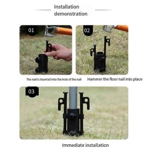 Lot De 3 Supports De Sol Pour Poteau D'auvent Avec Clous De Sol - Neuf