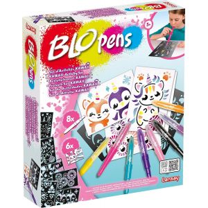 BLOPENS-Set d¿Activités Kawaii pour Enfants dès 5 Ans-8 Feutres Magiques Effet Aérographe-6 Pochoirs s-Coloriage Mignons-Jouet Créatif Fille-Idée Cadeau Coloriage - Neuf