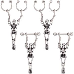 Kal-4 Paire Boucles D'oreilles Pendantes Squelette Style Hip Hop Effrayant Bijoux D'halloween Punk Squelette Hélice Cartilage Boucle D'oreille Acier Titane Boucle D'oreille Créoles Pour Femmes - Neuf