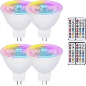 Pack De 4 Ampoules Led Mr16 3w Changeant De Couleur Gu5.3,Ac/Dc 220v,Dimmable Rgb + Blanc Chaud 3000k,Avec R&eacute;flecteur T&eacute;l&eacute;commande - Neuf