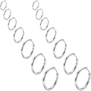 Jum-7 Paires Boucles D'oreilles Anneau Homme Femme,Petites Boucles D'oreilles Cr&eacute;oles Pour Acier Chirurgical,Piercing Oreille Lobe Piercing Hoop Hinged Boucles D'oreilles Dormeuses - Neuf