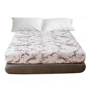 Hjlian Drap-Housse En Polyester Marbre Anti-Poussiere Pour Chambre A Coucher, Taille Us-K (Marron) - Neuf