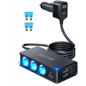 Prise Allume Cigare 12v/24V 9 in 1 Chargeur Adaptateur Allume Cigare USB c Caricatore Da Auto PD 30W QC 18W Con 3 Prese & 6 Porte USB Con Display LED per Iphone Dash Cam - Neuf