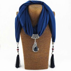 Femmes Foulard Pendentif Collier Nature Pierre Pendentif Collier Frange Pompon Foulard Bijoux Avec Perles Bijoux Ethniques - Neuf