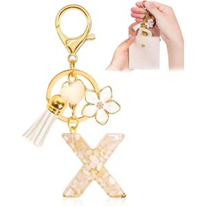 Kal-Porte-Clés Pour Fille Lettre, Porte-Clés Pour Femme Avec Lettre Initiale, Alphabet Pendentif Initiale En Résine, Keyring Avec Pendentif Amour Et Pampille, Cadeau Pour Femme Beige - Neuf