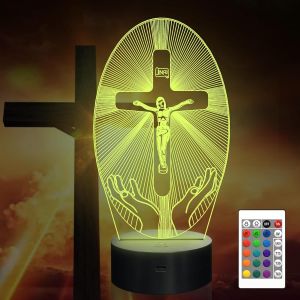 Trahoo-Croix 3d Veilleuse, Church Illusion Hologram Lampe 16 Changement De Couleur Avec Télécommande + Minuterie, Led Nouveauté Cadeau D'anniversaire Pour Femme Homme Enfant Commémorer Le Présent - Neuf