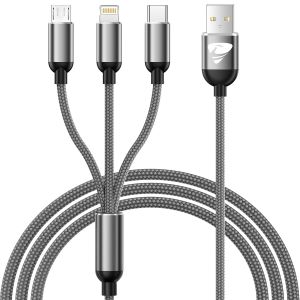 Câble Multi Usb, 3 En 1 Câble Universel Rapide [1.2M] Cable Multi Chargeur Usbc Nylon Tressé Micro Usb Type C Lightning Cable[J100] - Neuf
