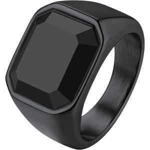 Tianyi-Bague Homme Bague Rappeur Bague Gothique Garçon Pierre Agate Noire Acier Inoxydable Taille 54-72 Argent/Or/Noir - Neuf