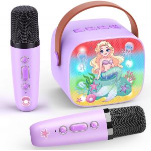 ERYI-Micro Karaoke Fille Avec 2 Micro Bluetooth, Sirène Cadeau Enfant 3-12 Ans Fille Micro Karaoké Enfants Pour Chanter Jouet Enfant 3-12 Ans Enceinte Avec 2 Microphone Sans Fil - Neuf
