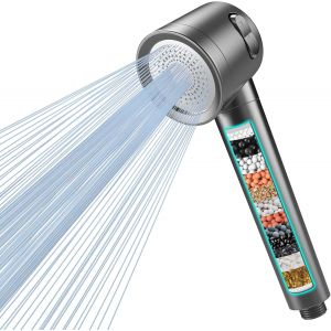 Pommeau de douche avec filtre haute pression avec filtre &agrave; 15 &eacute;tapes tuyau de 1,5 m 3 modes de pulv&eacute;risation, pommeau de douche anti-calcaire &eacute;conomiseur d'eau pour &eacute;liminer le chlore r&eacute;siduel - Neuf