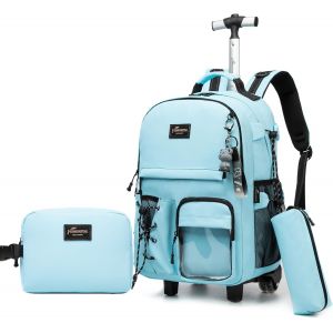 Cartable Fille Primaire Roulette, Cartable Sac Trolley Lycée Avec Sac Repas Trousse À Crayons Sac À Dos À Roulette Cartable Fille - Neuf