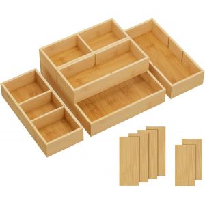 Subzonal-Lot De 5 Organiseurs Tiroirs Avec 6 Inserts, Boite Rangement R&eacute;glable Avec 11 Compartiments, S&eacute;parateur Tiroir En Bois Pour Ustensiles De Cuisine, Maquillage, Bijoux, Bureau, Salle De Bain - Neuf