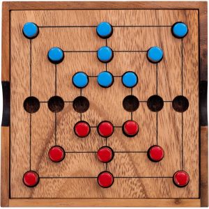 350270-Marelle En Bois&iquest;Jeu Du Moulin&iquest;Nine Men Morris&iquest;Jeu De Soci&eacute;t&eacute;-Coffret Ecologique-Ideal En Voyage&iquest;13.8X13,8X3 Cm-2 Joueurs - Neuf