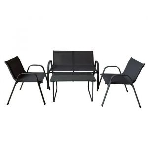 Ensemble Table Et Chaises De Jardin - Marbueno Summer - Acier Noir - Textil&egrave;ne - Moderne - Dimensions Table: 82x42x42 Cm - Neuf