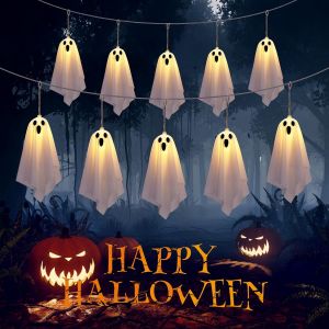 TRAHOO-Guirlande lumineuse fant&ocirc;me d'Halloween &iquest; 10 pi&egrave;ces de d&eacute;coration d'Halloween fant&ocirc;me, fonctionne avec piles, 8 modes, pour f&ecirc;te de vacances, int&eacute;rieur ou ext&eacute;rieur, d&eacute;coration de festival - Neuf