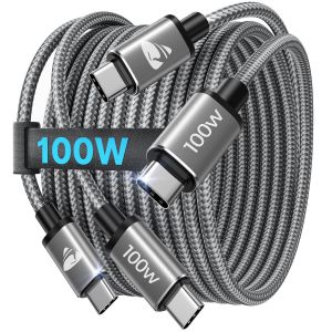 Cable USB C vers USB C, [1M/Lot de 2] 100W PD 5A Cable USBC Charge Rapide Nylon Tressé Câble Chargeur Type C Cordon USBC pour iPhone 16 15 Plus Pro Max iPad MacBook Air Pro,Samsung Galaxy S25 S24 S23 - Neuf