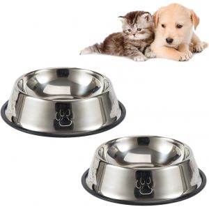 CMWS-Lot de 2 Gamelles pour Chien en Acier Inoxydable - Bol d'Eau et Nourriture Antidérapant 350 ml - Neuf