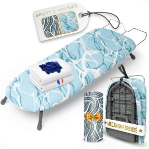 MEVRONISSHOP-Homellence Petite Table A Repasser Pliable Compacte - Table Repassage Portable Voyage - Mini Planche A Repasser Pliable - 2 Housses Premium Incluses - Solution Gain de Place Maximale (Bl - Neuf