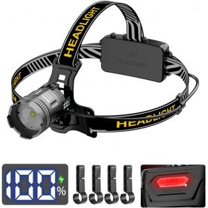 Lampe Frontale, Lampe Frontale Rechargeable, Super Lumineuse, 30 000 Lumens, 3 Modes D'éclairage, Lampe D'affichage, Lampe Mains Libres, Convient Pour Le Travail, Le Camping, La Course À Pie - Neuf