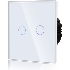 2 Gang 1 Voie Interrupteur Général À Commande Tactile, Interrupteur Mural À Commande Tactile Avec Indicateur Led Et Panneau En Verre 110V-240V Blanc[MAT791299] - Neuf