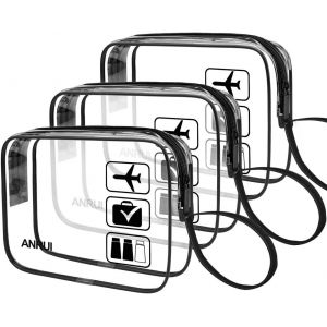 MAA-Lot de 3 Trousse de Toilette Transparente, TSA Sac de Toilette Avion pour Le Transport de Liquides, PVC Imperméable Trousse de Maquillage Voyage pour Femme Homme - Neuf