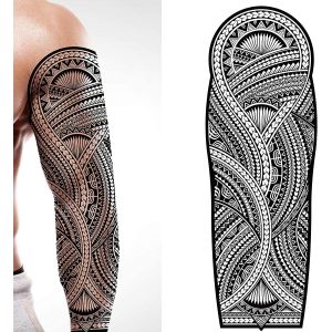 Tatouage Temporaire Bras Complet B&acirc;ton Sur Transfert D'art Corporel Tribal Polyn&eacute;sien Hawa&iuml;en Azt&egrave;que D&eacute;guisement Hommes Femmes Faux Tatouage Temporaire Cosplay - Neuf