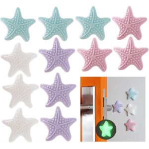 12 Pièces Butee De Porte Adhesive, Lumineux Protection Poignee Porte, Butée De Porte Murale, Tampon Porte Forme D'étoile De Mer, Protege Porte Pour Portes De Cuisine,Salle De Bain,Bureau - Neuf