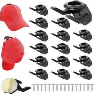 JEXNOVASHOP-Lot 16 Crochets Autocollants Noirs pour Chapeaux - Porte Chapeau Mural Autoadhésif pour Casquette Baseball - Support Mural Sans Perçage pour Chambre Accroche Casquette - Neuf
