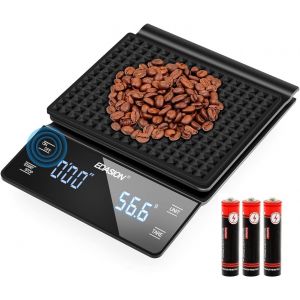 Balance De Cuisine Num&eacute;rique &Agrave; Caf&eacute; Avec Minuteur, 0,1 G/3 Kg, Haute Pr&eacute;cision, &Eacute;tanche, Grand &Eacute;cran Led, Bouton Tactile, Facile &Agrave; Nettoyer, Noir (Piles Incluses) - Neuf