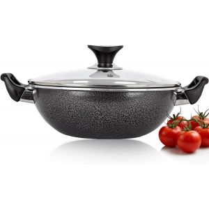 Jexnovashop-Wok &Agrave; Induction Anti-Adh&eacute;sif De 32 Cm Avec Couvercle En Verre | Po&ecirc;le Polyvalente, Batterie De Cuisine, Casserole, Po&ecirc;le &Agrave; Paella, Marmite, Saut&eacute; Et Plaque Profonde, Avec Grille - Neuf