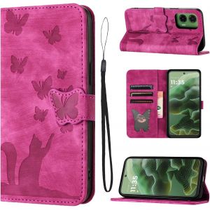 Kal-Housse Protection Pour Motorola Moto G35 5g 6.72 Pouces Matériau En Cuir Pu Coque Moto G35 Avec Fentes Pour Cartes Housse Moto G35 Rose - Neuf