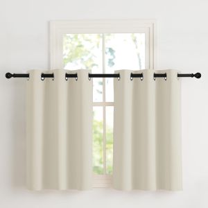 Eryi-Rideauxs Occultant Court Thermique Petit Panneaux Draperies À Oeillets Lumineux Bloquer Decoration Pour Cuisine Chambre, Largeur 107 X Hauteur 90 Cm, Beige Clair, 2 Pièces - Neuf