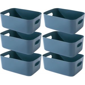 Kalanka-6 Pack Bleu Boite Rangement Plastique 20×14.7×7cm,Boite De Rangement,Paniers Et Boîtes De Rangement Avec Poignées,Bac De Rangement Pour Cuisine,Salle De Bains,Bureau - Neuf