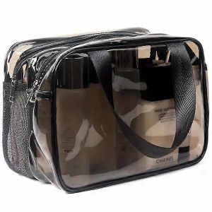 Grande trousse de toilette de trousse de maquillage transparente,sac &agrave; cosm&eacute;tiques imperm&eacute;able pour voyage,sac &agrave; fermeture &eacute;clair en PVC transparent avec poign&eacute;e - Neuf