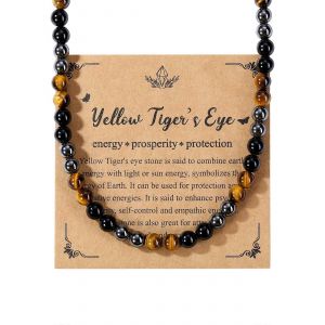 Collier Pour Homme En Pierres Pr&eacute;cieuses De 6 Mm, Pierres Naturelles Aux Vertus Curatives, Perle, ?il De Tigre, Obsidienne, H&eacute;matite, Cristal, Amulette Pour Femme Et Homme - Neuf