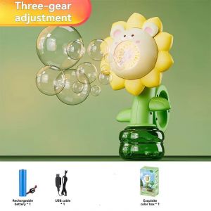 Machine &agrave; Bulles &Eacute;lectrique Tournesol Dansant avec Lumi&egrave;re &ndash; Jouet Automatique &agrave; Bulles pour Enfants, Animation et Effets Lumineux - Neuf