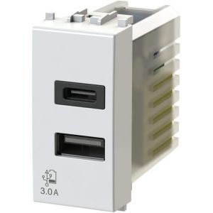 SJZG-Usb3.0 Bloc D'Alimentation Usb 3 A 2 Sorties Sur Module Unique Avec Connecteur Type A Et Type C Compatible Vimar Plana Blanc - Neuf